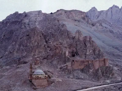 Palace established on rocky area. A scene from İshak Paşa Palace