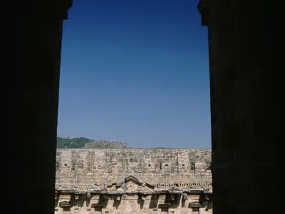 Aspendos Theatre View of stage from arched corridor like as a key hole.