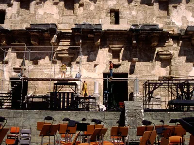 Aspendos Theatre, stage preparation for the annual Aspendos Opera and Ballet Festival