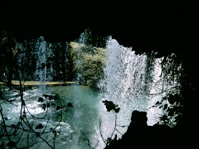 Scene from inside of cave Düden Waterfall, scene from inside of cave