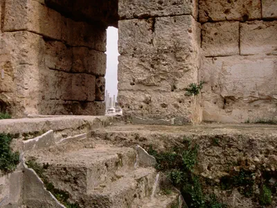 Inner view of Roman bath, steps in pool