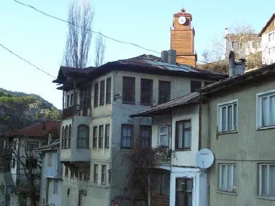 Clock tower in an old street