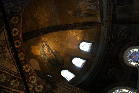 Mosaic of Virgin Maria with Jesus Christ on the ceiling of Hagia Sophia