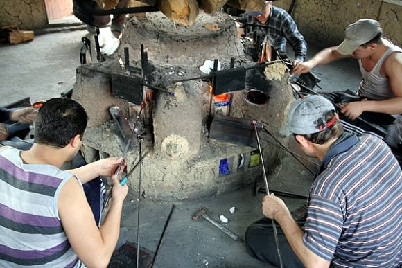 Blue Glass Evil Eye Bead Amulet production in a traditional way