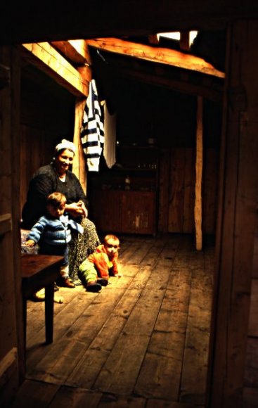 Inside a wooden highland house