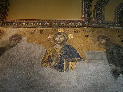 Deesis Mosaic. Christ flanked by the Virgin Mary and St. John the Baptist.