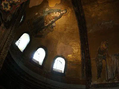 Mosaic of Virgin Maria with Jesus Christ on the ceiling of Hagia Sophia