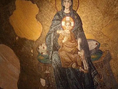 Mosaic of Virgin Maria with Jesus Christ on the ceiling of Hagia Sophia