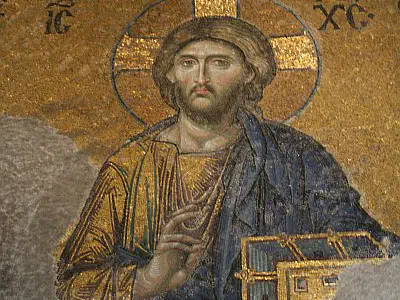 Deesis Mosaic. Christ flanked by the Virgin Mary and St. John the Baptist.