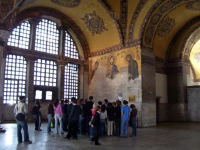 Deesis Mosaic. Christ flanked by the Virgin Mary and St. John the Baptist.