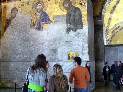 Deesis Mosaic. Christ flanked by the Virgin Mary and St. John the Baptist.