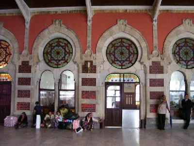 Waiting room doors inside station.