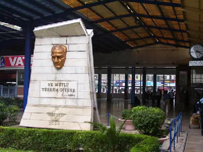 Atatürk sculpture inside station.