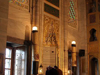 Mihrab, made of finely carved and sculptured marble.
