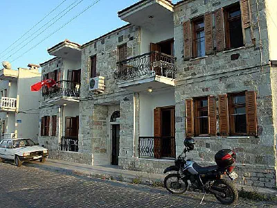 A stone house in the street