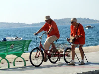 People cycling and walking