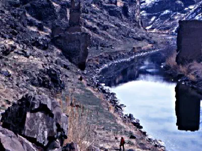 Arpaçay river and the bridge. This river is the border between Turkey and Armenia.