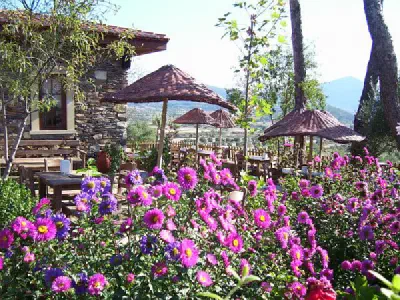 An outlook through the front of the Belen Cafe.