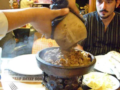 Testi kebabı is meat baked in an earthenware water jug. You can find it in Avanos.