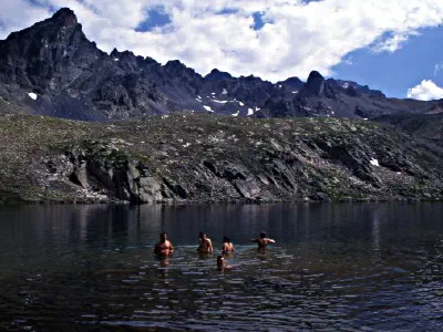 Some crazy people playing in crater lake. It was about 5 celcius.