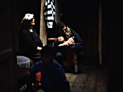 Inside a wooden highland house